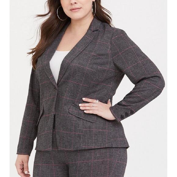 Torrid Plaid Studio Double Knit Blazer Jacket Size 3X Gray Pink Black - Picture 1 of 8